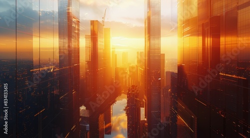 A Citys Sunset View From a Window