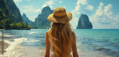 Woman Walking Along Beach by the Ocean
