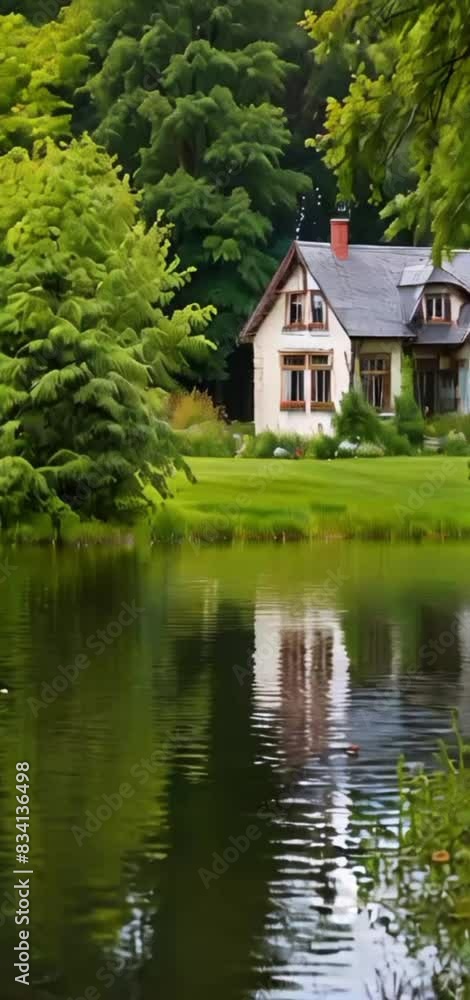 house by the lake.Seamless 4k time lapse virtual video animation background house by the lake.Seamless 4k time lapse virtual video animation background