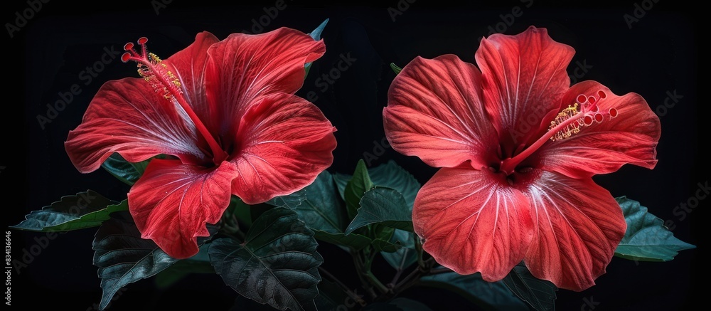 Red hibiscus flowers against black background Red hibiscus flowers against black background