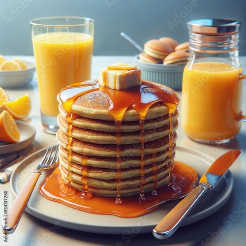 Image of delicious pancakes with syrup