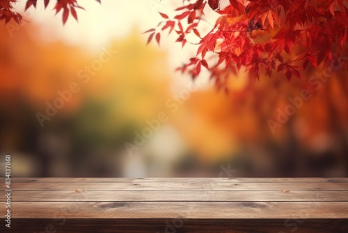 leaves on wooden background  generative ai