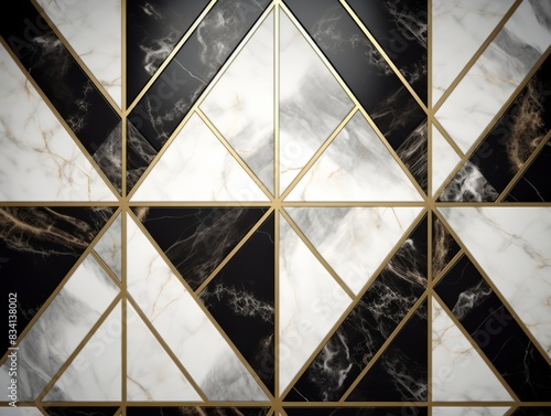 Wallpaper Mural A luxurious black and white marble tile wall with gold trim. Torontodigital.ca