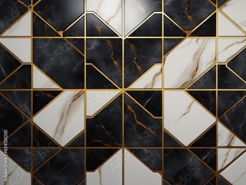 Wallpaper Mural A luxurious black and white marble tile wall with gold trim. Torontodigital.ca