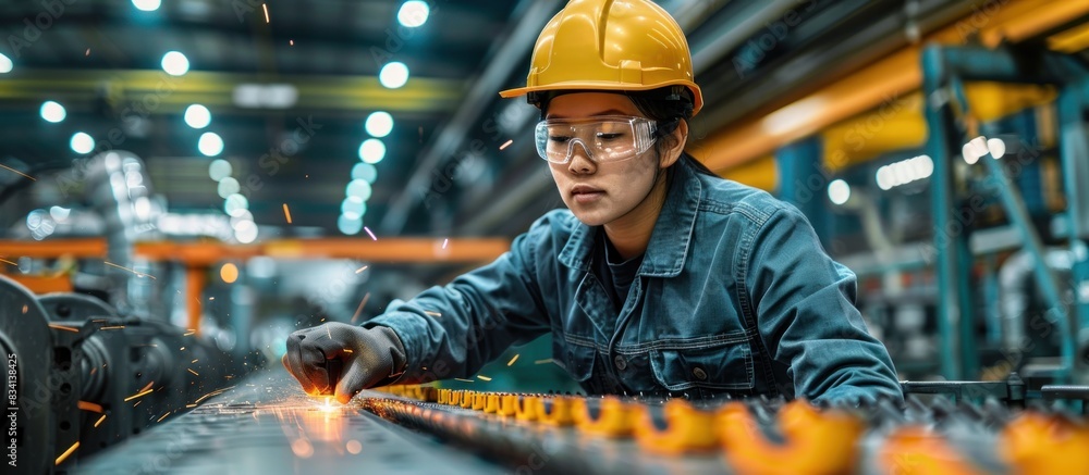 Asian steel worker operating machinery Asian steel worker operating machinery