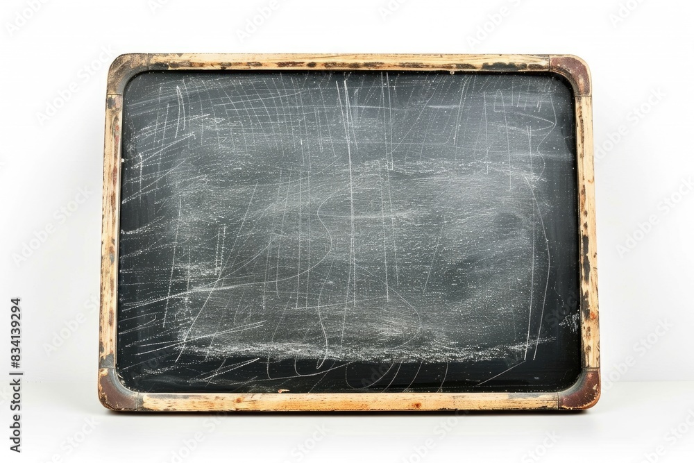 Fototapeta premium Chalkboard Vintage. Antique Blank Blackboard with Copy Space on Isolated White Background