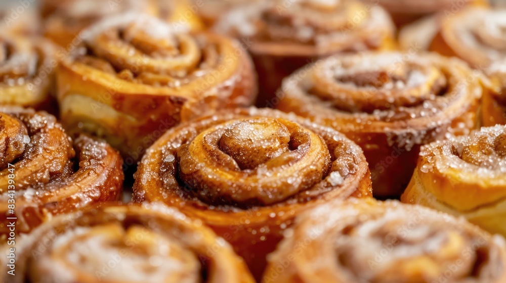 Morning Buns. Close-Up of Delicious Cinnamon Pastry with Sticky Sugar Glaze Morning Buns. Close-Up of Delicious Cinnamon Pastry with Sticky Sugar Glaze