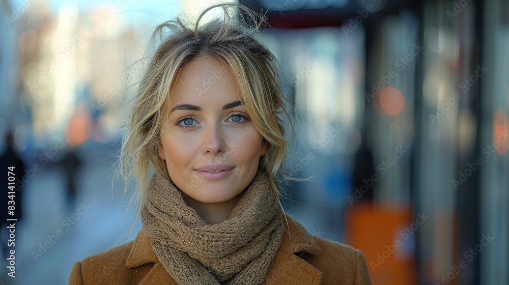 Stylish urban street portrait of a woman in blonde hair and a fashion outfit with a confident attitude Stylish urban street portrait of a woman in blonde hair and a fashion outfit with a confident attitude