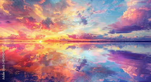 Still Waters: Colorful Sky Reflecting in Serene Water Landscape © Popelniushka
