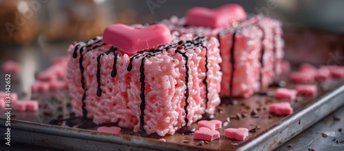 Heart-shaped rice krispie treats for valentines day photo