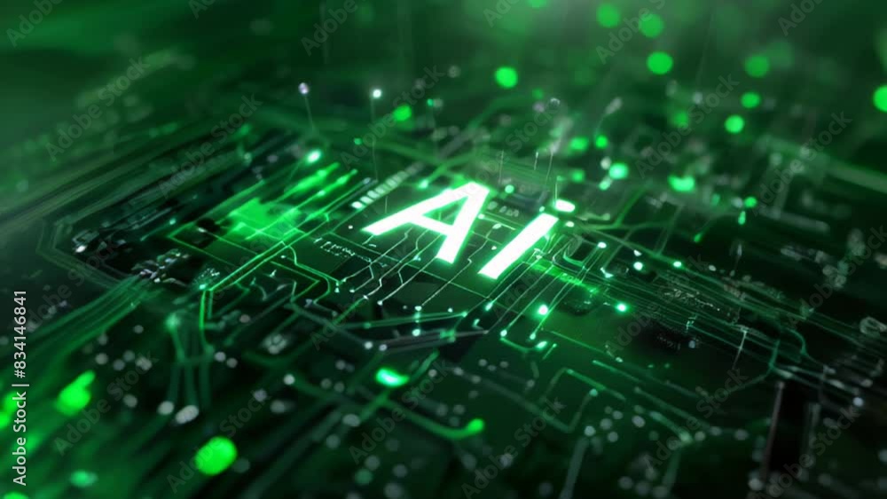 green AI text with digital and futuristic elements glowing in the dark, artificial intelligence banner technology, data science and innovation web internet cyber space. green AI text with digital and futuristic elements glowing in the dark, artificial intelligence banner technology, data science and innovation web internet cyber space.