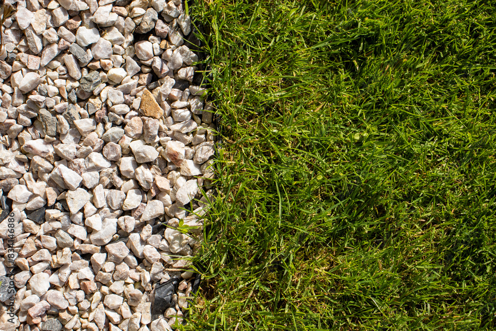 Corner of garden path. Gardening concept background. Lawn edge close up Corner of garden path. Gardening concept background. Lawn edge close up