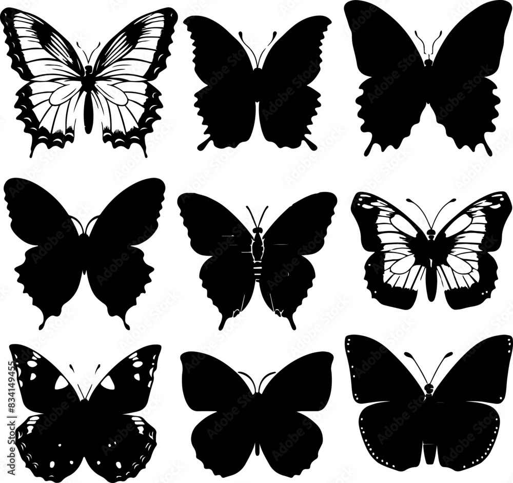 set of butterflies isolated, Elegant Black Butterfly Silhouettes: High-Quality Vector Illustrations set of butterflies isolated, Elegant Black Butterfly Silhouettes: High-Quality Vector Illustrations