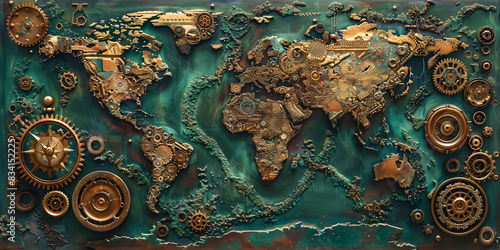 Fototapeta Naklejka Na Ścianę i Meble -  vintage metallic world map relief
