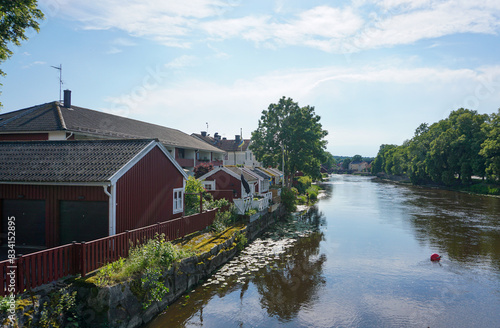 Scenic view of a river through the town photo