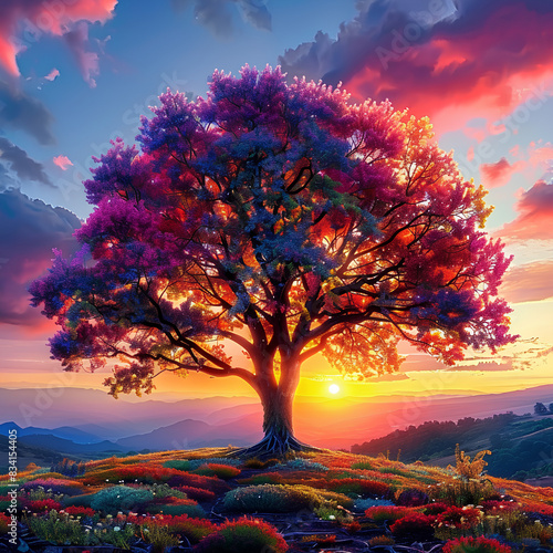 Realistic colorful tree render