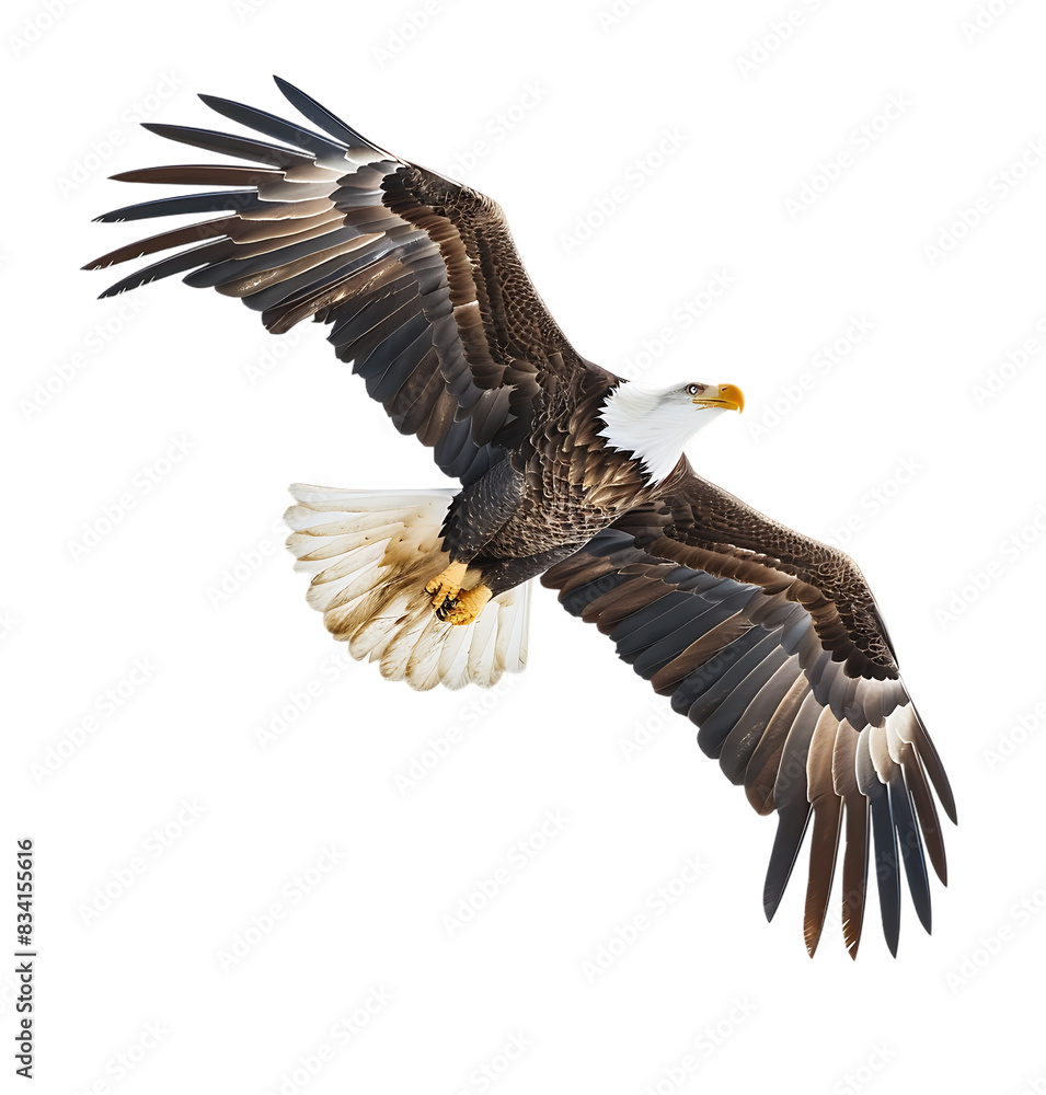 Naklejka premium Bald eagle flying up on transparent isolated background