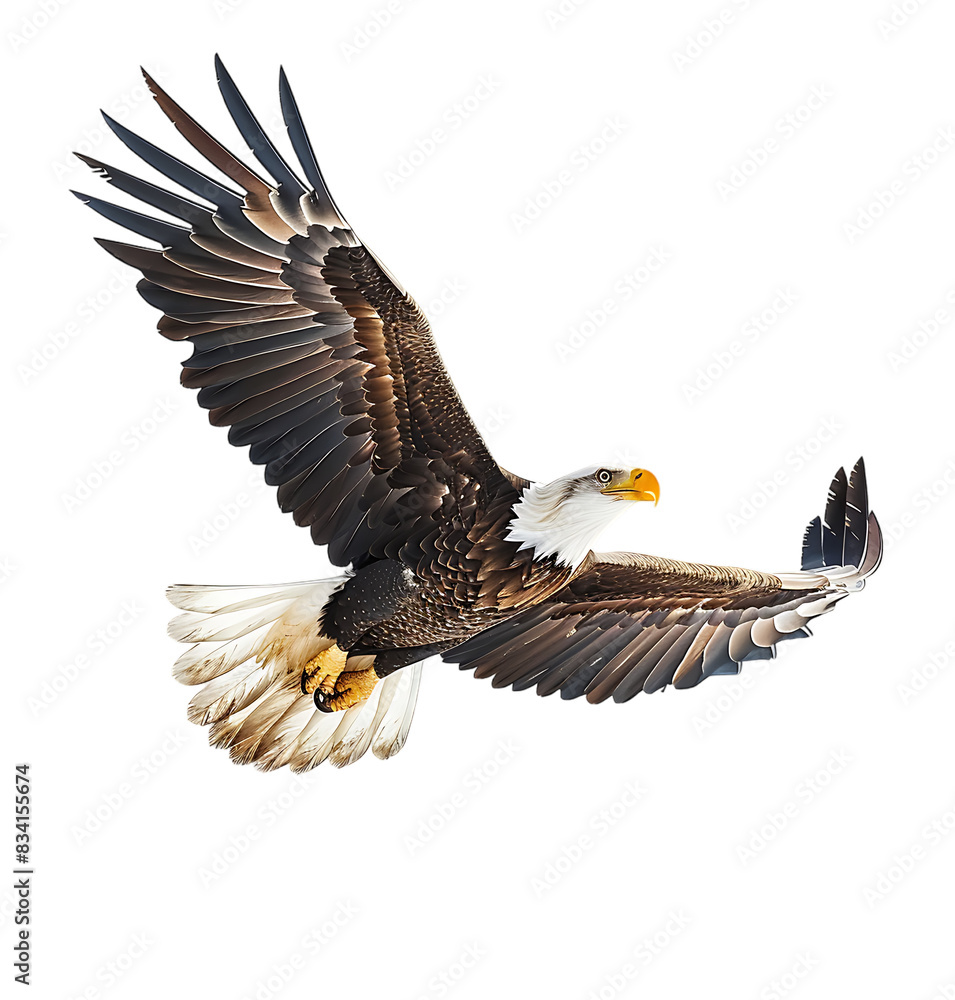 Obraz premium Bald eagle flying up on transparent isolated background