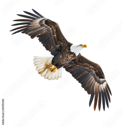 Bald eagle flying up on transparent isolated background