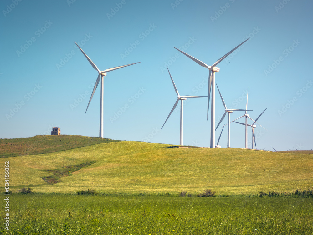 Wind turbines on a sunny hillside in Cadiz Wind turbines on a sunny hillside in Cadiz