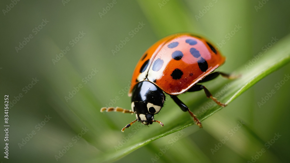 Ladybug on a leaf close up, with grass background blurred Ladybug on a leaf close up, with grass background blurred