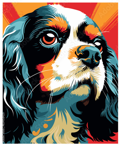 Cavalier King Charles Spaniel Dog Comic Style Vector illustration