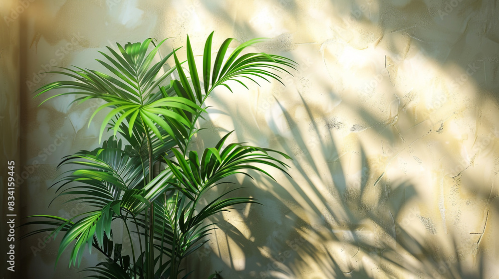 Shadow of palm leaves on wall, sunlight on white wall background.
Shadow of palm leaves on wall, sunlight on white wall background.