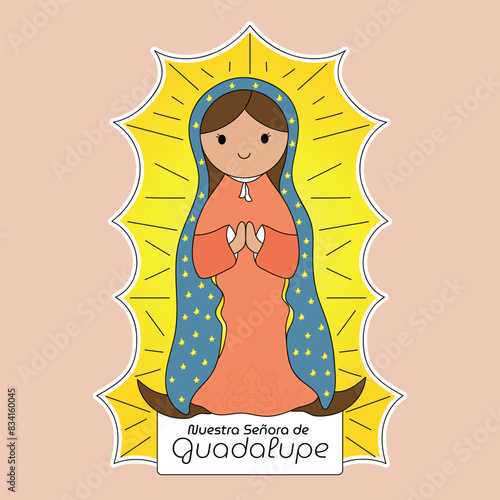 Ilustracion vectorizada Virgen Nuestra Senora de Guadalupe Caricatura a color 