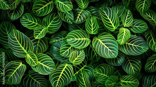 A Closeup of Tropical Plant Leaves in a Lush Garden  Unveiling a Symphony of Dark Green Hues and Intricate Patterns  Ideal for Spa Backgrounds  Wallpapers  and Ornamental Designs