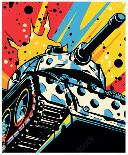 Military Tank Art Comic Vector Illustration