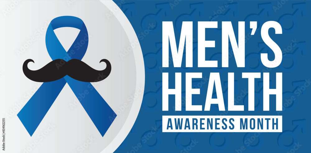 Men health awareness month poster or banner of blue ribbon. Vector no ...