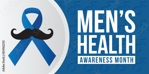 Men health awareness month poster or banner of blue ribbon. Vector no shave symbol for social solidarity event against man Movember healthcare prostate cancer campaign.