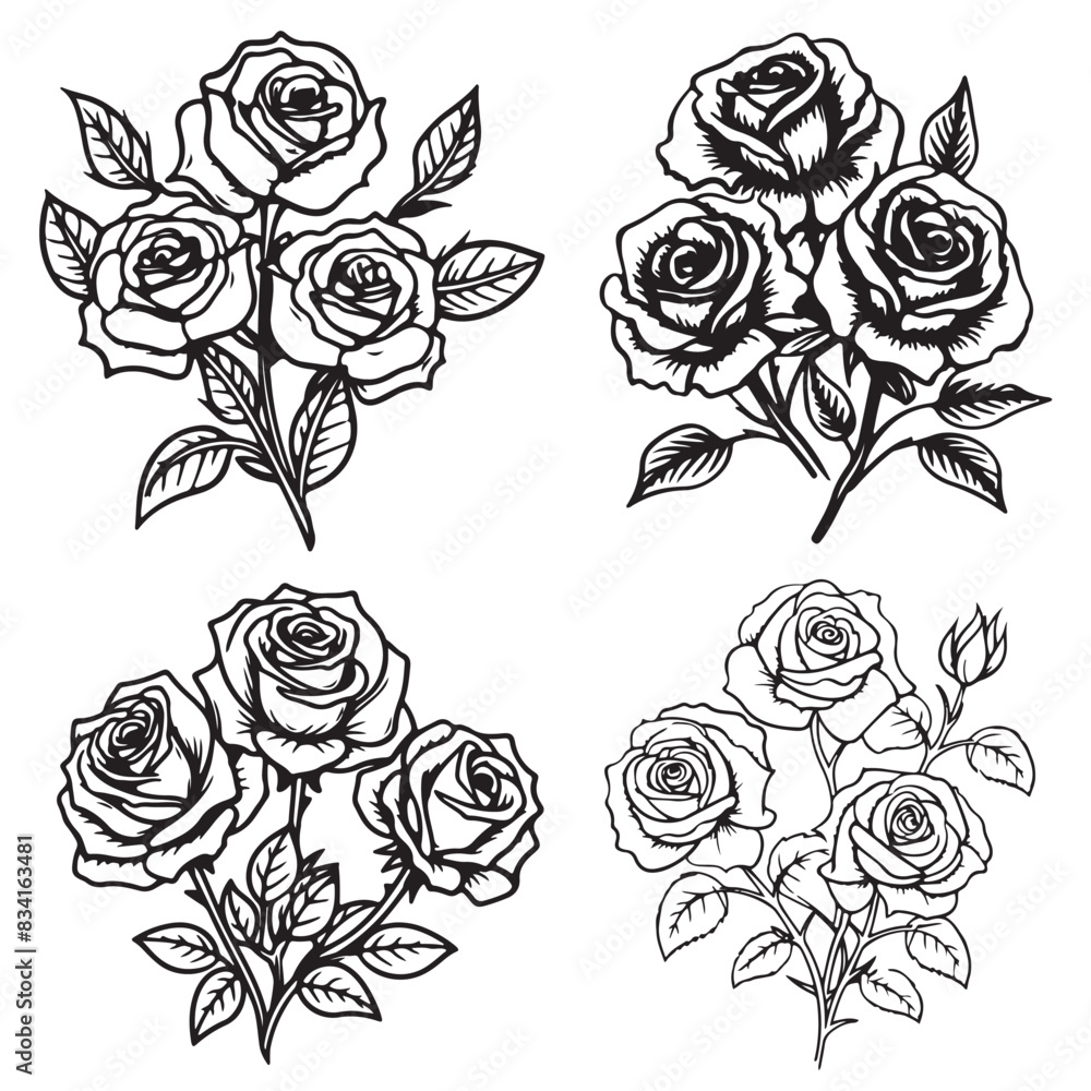 Rose Floral Line Art Vector Set Rose Floral Line Art Vector Set