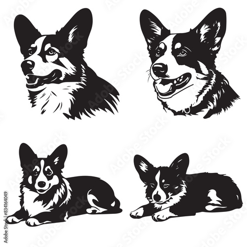 Pembroke Welsh Corgi Vector Stencil Set