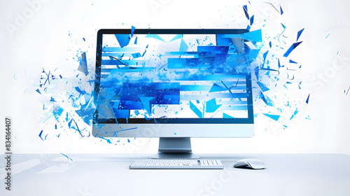 Graphic designer software for modern design of web page and commercial ads showing on the computer screen isolated on white background, text area, png
 photo