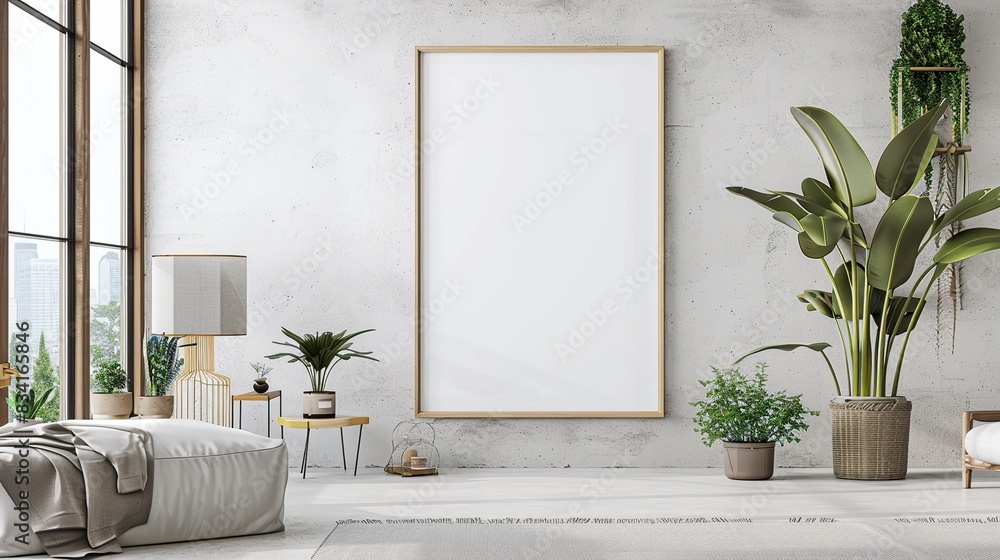 Scandinavian, mock up poster frame in modern interior background. Generative Ai Scandinavian, mock up poster frame in modern interior background. Generative Ai