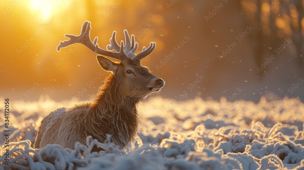 Red Deer in Morning Sun. 