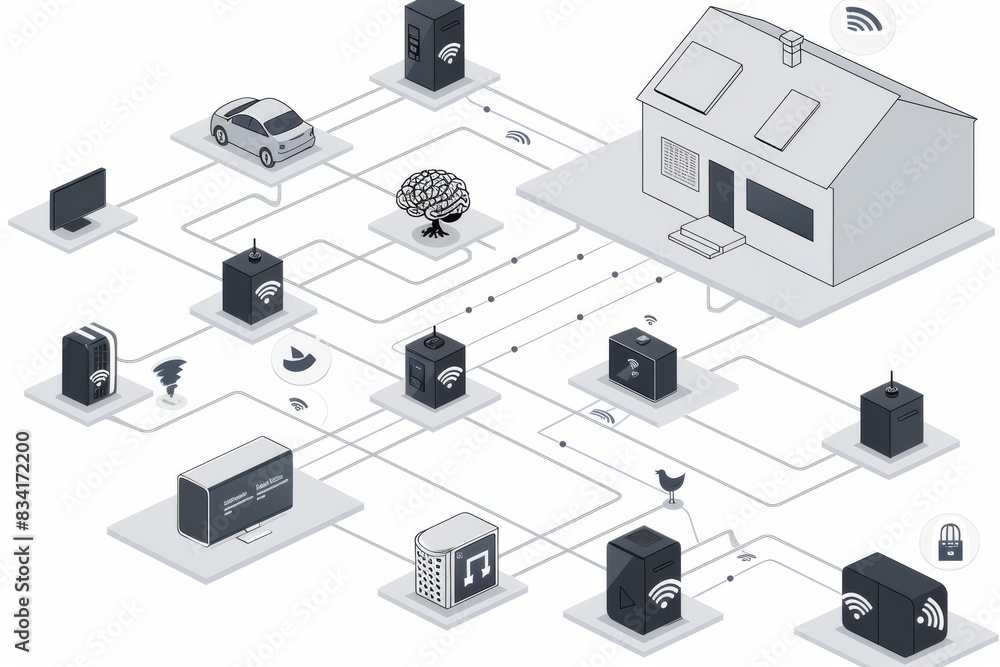 Brain IoT Network Digital Technology Futuristic Components Advanced Interface Cybernetic AI Innovation Electronic Microchips Brain IoT Network Digital Technology Futuristic Components Advanced Interface Cybernetic AI Innovation Electronic Microchips
