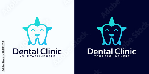 dental care clinic logo design with tooth and star concept