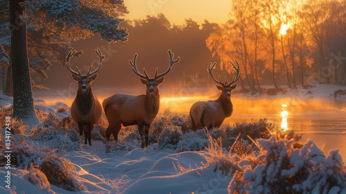 Red Deer in Morning Sun. 