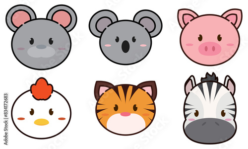 Set of kawaii animal emoticons Vector © DAVIDS