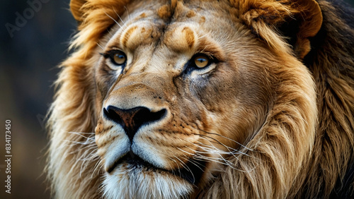 Close-up portrait of a formidable lion photo