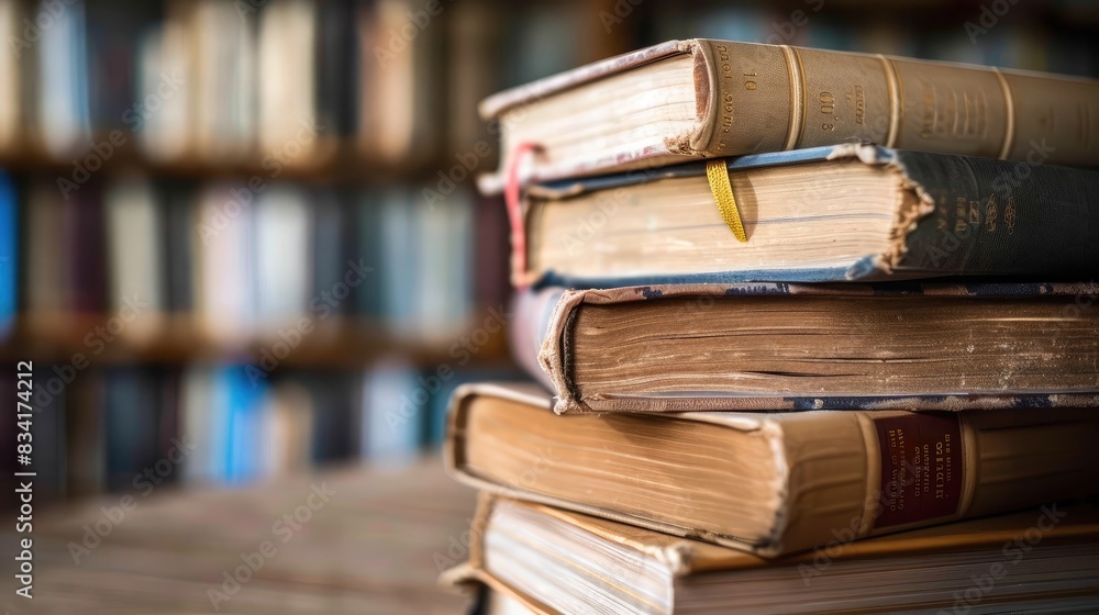 Neatly stacked books with bookmarks peeking out, symbolizing organized study and reading habits Neatly stacked books with bookmarks peeking out, symbolizing organized study and reading habits