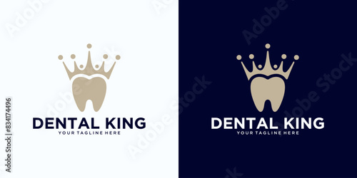 dental king logo design, with the concept of a tooth wearing a crown for dental care, dental clinic