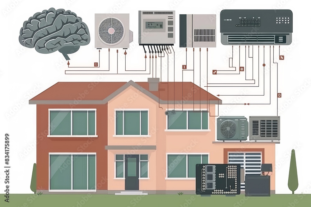 Obraz premium Brain Home Automation System Digital Technology Futuristic Components AI Innovation Cybernetic Electronic