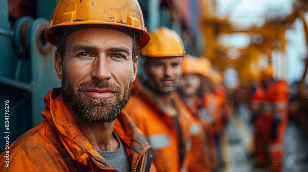 diverse group of maritime job candidates, foreground, confident expressions, modern shipping containers,generative ai diverse group of maritime job candidates, foreground, confident expressions, modern shipping containers,generative ai