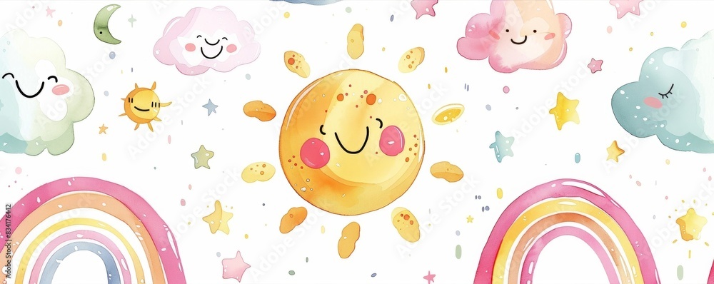 Smiling Sun With Rainbow And Clouds Smiling Sun With Rainbow And Clouds