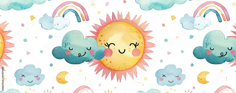 Smiling Sun and Clouds Pattern Smiling Sun and Clouds Pattern