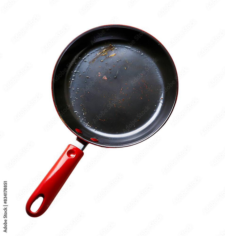 red handled frying pan on transparent isolated background red handled frying pan on transparent isolated background