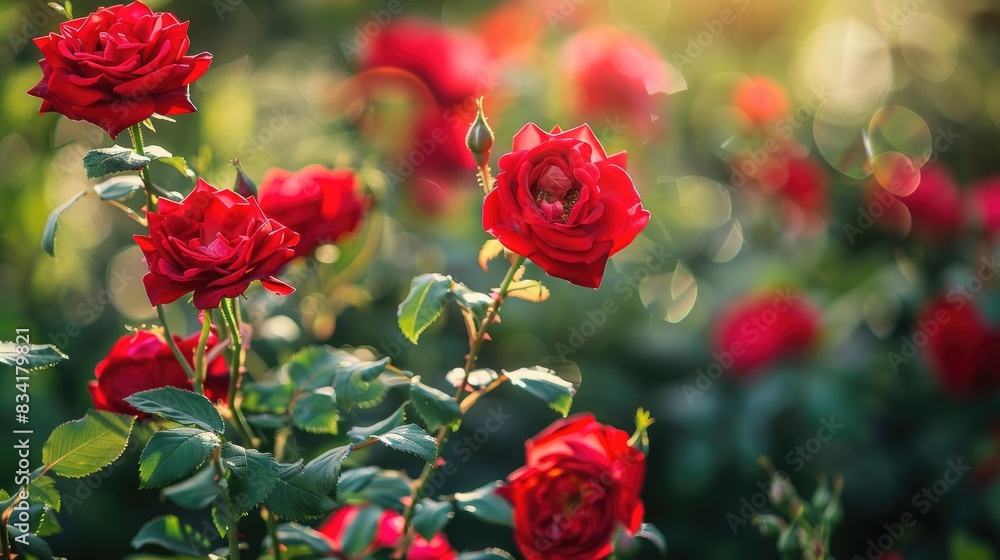 Blooming red roses in the garden Nature s beauty in the concept of gardening